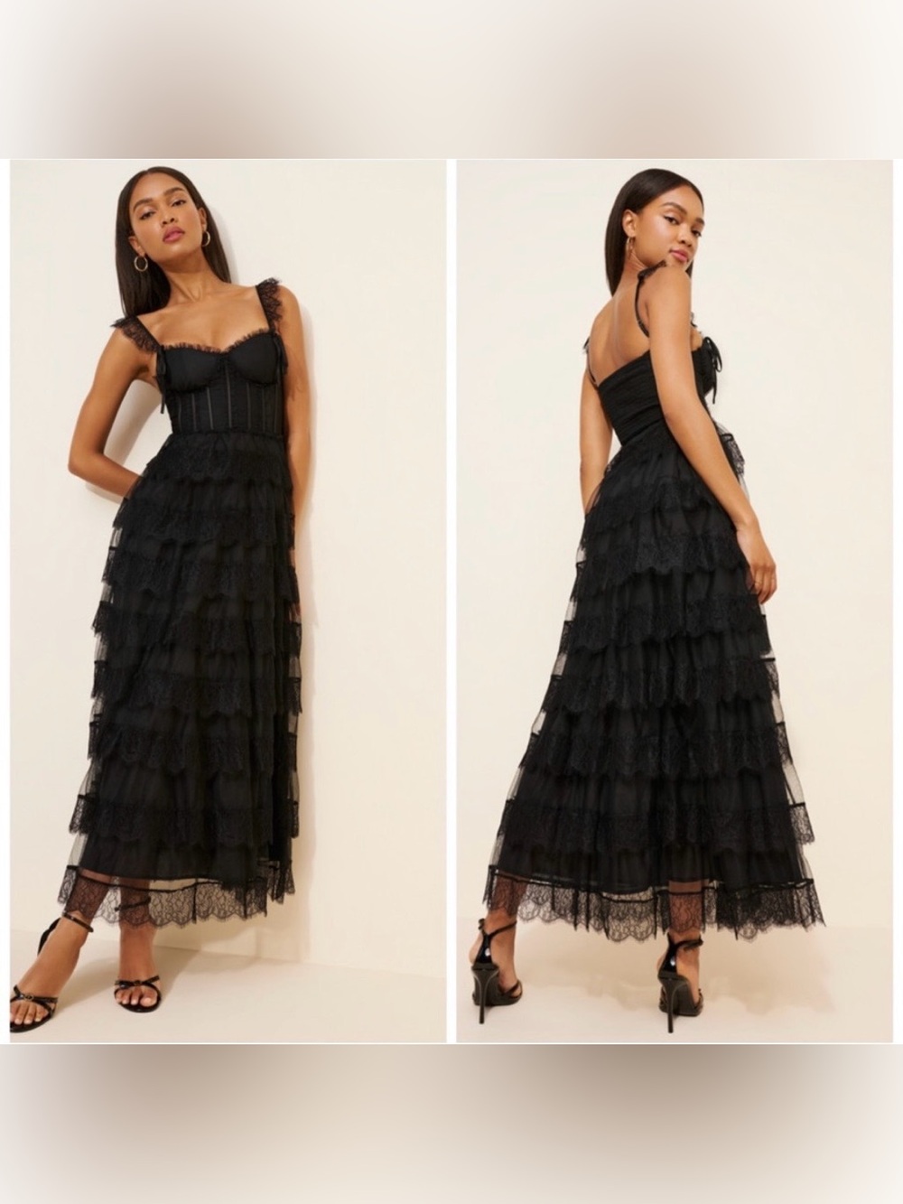 Amy Jane London Adessa Maxi Ruffle‎ Lace Black Dress Corset Medium FLAWED